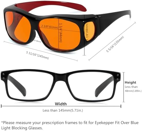 Eyekepper 100% Blue Light Reduction,Huge Fitover Anti-Blue Blocking Computer Eyeglasses with Extra Amber Lenses, Black Red