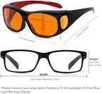 Eyekepper 100% Blue Light Reduction,Huge Fitover Anti-Blue Blocking Computer Eyeglasses with Extra Amber Lenses, Black Red