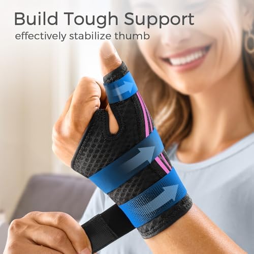 FREETOO Wrist and Thumb Brace Support Right Hand Left Hand for Arthritis Pain and Support, Thumb Spica Splint for Trigger Thumb, Finger Splint for Tendonitis, Sprain. Fits Palm 8.5''-10'' L/XL Pink