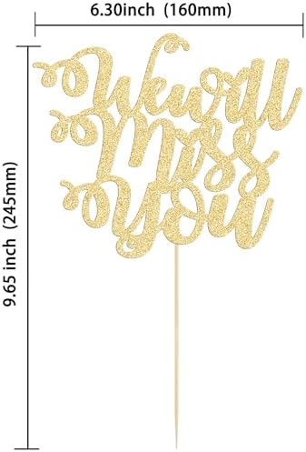 1Pc We Will Miss You Cake Topper Glitter Red Love Heart Good Luck Cake Pick Retirement Theme Going Away Party Cake Decorations Gold