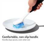 OXO Good Grips Dish Brush, Nylon Bristles with Built-in Scraper, Safe for Non-Stick Cookware, Non-Slip Handle, Dishwasher Safe
