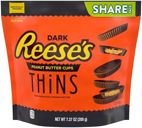 REESE'S THiNS Dark Chocolate Peanut Butter Cups, Candy Share Pack, 7.37 oz
