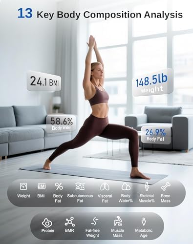 GE Smart Scale for Body Weight and Fat, Digital Bathroom Scales BMI Body Fat - Bluetooth 13 Body Composition Monitor for Muscle Mass People with App, Accurate 400lb Weighing, 3 Battery