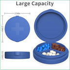2 Pack Small Pill Box,3 Compartment Round Silicone Travel Pill Box for Purse Pocket, Waterproof Portable Compact Medicine Holder for Vitamin, Cod Liver Oil, Supplement(Purple+Blue)