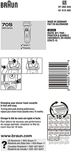 Braun Series 7 70S Replacement Cassette for Electric Shaver, Compatible with Pulsonic and 9000 Series, Pack of 2