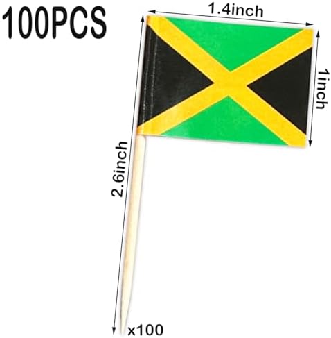 100PCS Jamaican Toothpick Cupcake Toppers Jamaica Party Supplies Cocktail Picks Toppers Decorations Jamaica Independence Day Party Decors for Jamaican Festival Party Favors