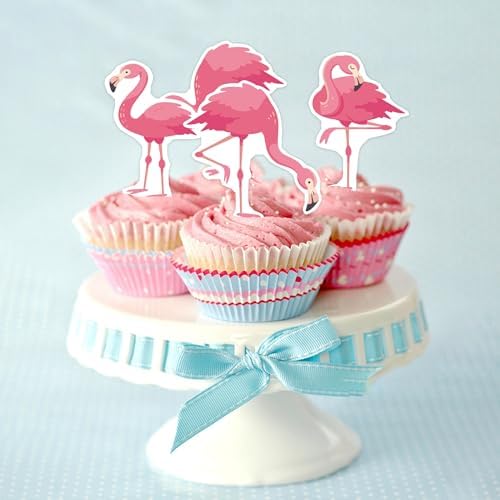 60 PCS Edible Flamingo Cupcake Toppers Wafer Paper Flamingo Cupcake Toppers Picks for Summer Party Birthday Party Baby Shower Party Decorations