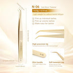 NAGARAKU Professional Eyelash Extension Tweezers, Precision Tip Stainless Steel Gold Lash Tool Curved Angled for Individual & Volume for Salon & Personal Use, Super Light Weight Easy Fanning (N-06)