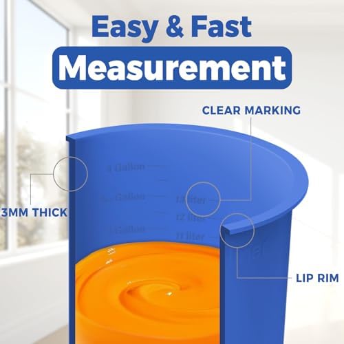 2PCS 5 Gallon Bucket Liner – Reusable Silicone Rubber Mixing Liners with Lid for Flexible, Non-Stick Concrete, Thinset & Grout with Graduated Measurements
