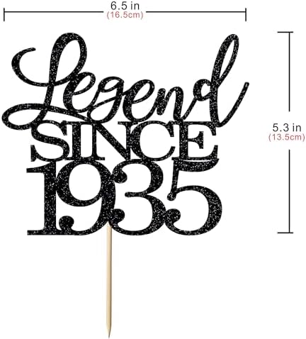 Legend Since 1935 Cake Topper 91th Birthday Happy Birthday Cake Topper Men and Women Cheer 91 Years Old Handmade Black Glitter Cake Decoration (1935)