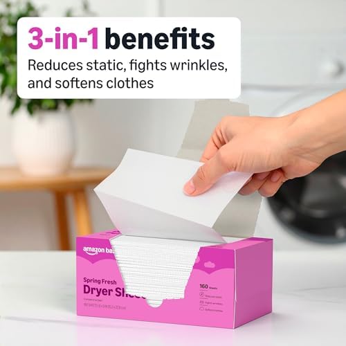 Amazon Basics Dryer Sheets, Spring Fresh, Laundry Fabric Softener, 160 Count