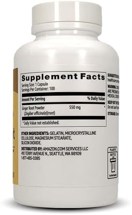 Amazon Basics Ginger Root Capsules, 550 mg 100 Count