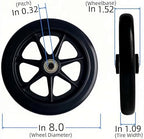 2Pcs 8 Inch Black Wheels for Walker - Universal Hard Rubber Walker Wheels Replacement, Fit Drive Rollator & Wheelchair Wheel, All-Floor Safe Rolling, Essential Walker Accessories
