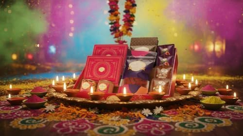 Ghasitaram Gifts Jaiccha Holi- Sweets/Holi Hampers/Thandai Ghasitaram Big Hamper Basket of 16 Healthy Goodies with Sugarfree Gujiyas