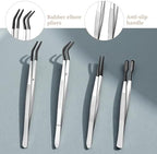 Stainless Steel Rubber Coated Tweezers, 4 PCS Tweezers with Rubber PVC Coated Set Rubbers Straight Flat Tip Long Bent Tweezer Rubbers Straight Tip Tweezer for Crafting Stamp Jewelry Industrial Lab