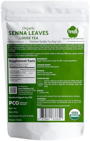 Senna Leaf 8 oz - USDA Certified Senna Leaves Organic Caffeine Free Tea for Hair & Skin Health - Pure Ayurveda Products by Iyasa Holistics