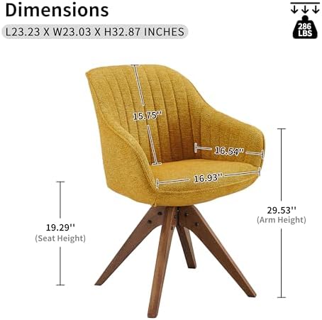 Art Leon Dining Room Chair - Mid Century Modern Fabric Upholstered Swivel Dining Chair with Wood Legs, Leisure Side Chair with Arms for Living Room, Yellow