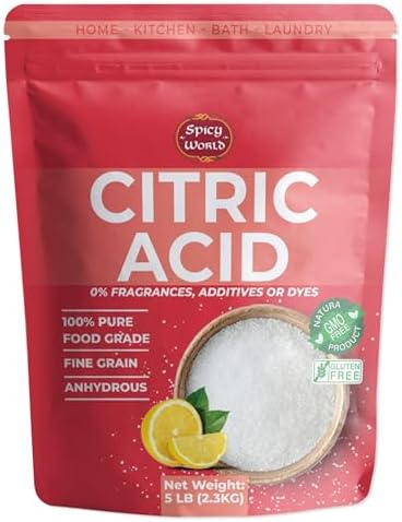 Pure Citric Acid 5 LB Bulk Bag - 100% Natural, Food Grade, Non-GMO - Citric Acid Powder for Cleaning, Bath Bombs, Preserving | Fine Granular | Premium Quality by Spicy World