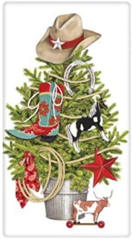 Mary Lake Thompson Western Cowboy Christmas Tree 100% Cotton Flour Sack Dish Tea Towel 30" x 30"