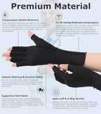 NURCOM Compression Arthritis Gloves, Rheumatoid Pain Relief Compression Gloves for Women & Men, Premium Fingerless Circulation Gloves for Arthritis & Joint Pain, Swelling, Tendonitis, 1 Pair Black S