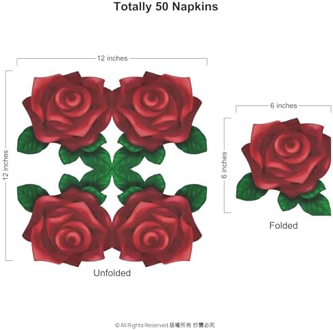 Cheerland Red Rose Cocktail Napkins Valentine's Day Paper Napkin Twilight Disposable Paper Napkins for Vampire Halloween Spring Luncheon Romantic Dinner Party Supplies Decoration Pack of 50