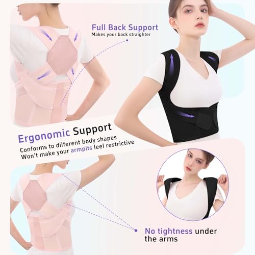 Posture Corrector for Women and Men Back Brace Upper Back Support Adjustable Breathable Shoulder Straightener Hunchback Correction Clavicle Back Pain Relief Comfortable Daily Wear Pink XXX-Large