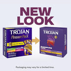 Trojan Pleasure Pack, Assorted Latex Lubricated Condoms for Men, Her Pleasure, Bareskin Studded, Ecstasy & Charged Varieties, Condom Variety Pack 36 Count