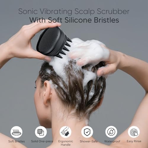 EKZ Sonic Vibrating Scalp Massager Shampoo Brush: Electric Silicone Hair Scrubber for Deep Scalp Clean, Dandruff Removal, Exfoliation, Stress Relief & Hair Growth –Suitable for Women, Men, Kids & Pets