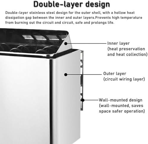 Electric Sauna Heating Stove, Stainless Steel Sauna Heater with Timer & Temperature Adjustable, Wet and Dry Bath Sauna Oven with Internal Controller, for Home Hotel Spa Shower Room,6KW