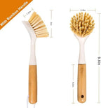 FunCee 2 Pack Kitchen Dish Brushes with Bamboo Handle, Dish Scrubber Built-in Scraper, Scrub Brush for Pans, Pots, Counter & Kitchen Sink Cleaning, Dishwashing and Cleaning Brush Tools, White