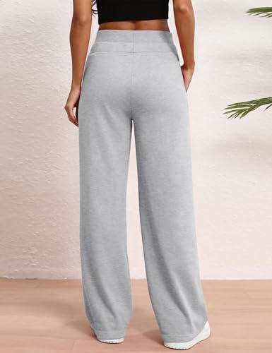 HeSaYep Women's Wide Leg Sweatpants Double Waisted Baggy Sweat Pants with Pockets