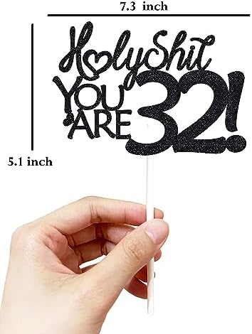 Happy 32nd Birthday Cake Topper 32 Birthday Cake Toppers-Black Glitter, Funny 32nd Cake Topper for Men,32 Cake Topper For Women, 32nd birthday decorations,32nd Birthday Cake Topper Thirty two