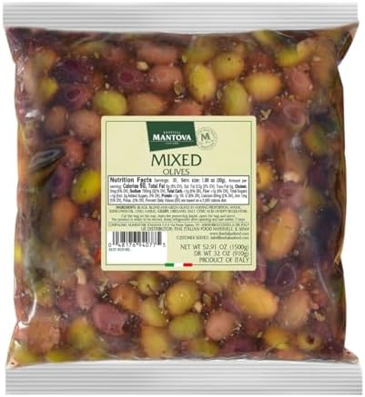Mantova Mixed Olives in a Mild Brine with Herbs and Spices, 52.91 oz. (3.3 lb.) (Pack of 1), Product of Italy, Non-GMO, Gluten-Free, Cholesterol-Free, Vegan-Friendly, Paleo-Friendly