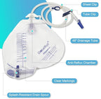 Urinary Drainage Bag with Anti-Reflux Chamber, Urine Bag with 2000 mL Volume, 48" Drainage Tube, Clips and Hanging Hook, Professional Urinary Bag for Home and Hospitals Health Aids, 5 Pack