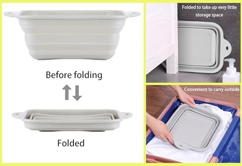 Collapsible Silicone basin, for Household Cleaning or Washing,Suitable for outdoor camping and Travel,1.7 Gallons (6.4 Liters), Space-saving Design, Square (Gray)