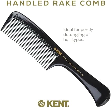 Kent SPC83 Black Salon-Style Barber Comb and Dressing Cutting Detangler with Wide Teeth - Professional Barber Wide Tooth Comb for Styling for Medium and Thick. Ergonomic Grip for Daily Use.
