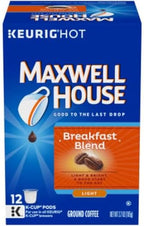 Maxwell House Cafe Collection K-Cup Pods, House Blend Decaf Medium, 12 CT + Breakfast Blend Light, 12 CT (Variety Pack)