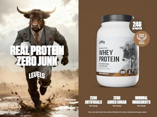 Levels Grass Fed Whey Protein Powder, No Artificials, 24G of Protein, Double Chocolate, 2LB
