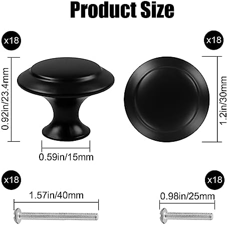 Romeda 18 Piece Drawer Hardware - Black 30mm Cabinet Knobs & Pulls for Dressers & Kitchens with Screw