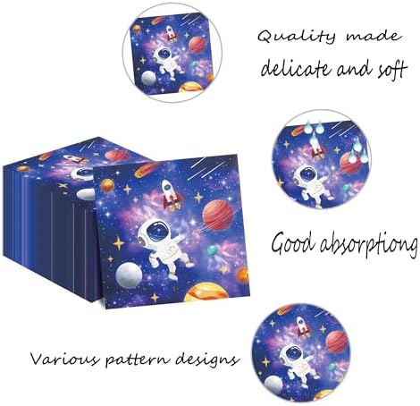 40Pcs Outer Space Planet Party Napkins - Solar System Galaxy Themed Paper Napkins for Space Birthday Parties, First Trip Around the Sun Celebrations, Astronaut Themed Events, Rocket Decor Party
