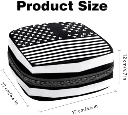 Sanitary Napkin Storage Bag,Period Bag,Pad Bag,American Flag Black and White,Period Pouch