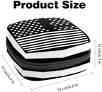 Sanitary Napkin Storage Bag,Period Bag,Pad Bag,American Flag Black and White,Period Pouch