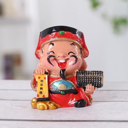 Garneck 5pcs Chinese New Year Party Decoration Resin God of Wealth Miniatures Figurine Small God of Fortune Statue Fengshui Miniature Decor for Office Home New Year Party Suppiles