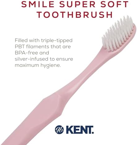 KENT Smile Extra Soft Toothbrushes for Adults with Silver Infused Triple Tipped Bristles, Soft Bristle Toothbrush for Sensitive Gum Massaging and Maximum Hygiene (Pink)
