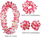 Hawaiian Leis Set,Hawaiian Luau Flower Leis Necklace Headband Bracelets Set,Essential Party Decorations for Birthday, Graduation, and Wedding Celebrations (Pink)