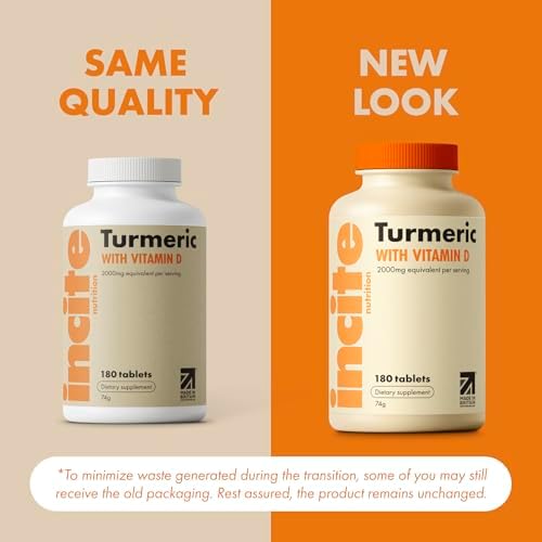 Incite Nutrition Turmeric Supplement 2000mg. 3 Month Supply of High Strength Curcuma Tablets. Natural Antioxidant and Relief Supplement. with Added Vitamin D3 to Boost Your Defenses