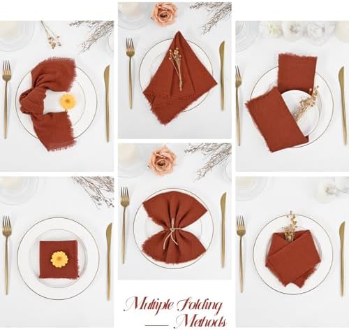 36 Pack Terracotta Napkins 16 x 16 Inch,Terracotta Linen Napkins Handmade Cotton with Fringe,Washable and Reusable Napkin,Soft Rustic Boho Fringe Napkin Cloth for Christmas,Dinners,Parties, Wedding
