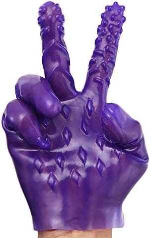 Massage Gloves, 2Pcs Soft Flirting Massage Gloves Men Ribbed Teasing Gloves, Bath Glove Silicone Male Female Massage Tool (Purple A+Transparent A)