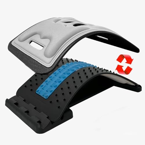 Back Stretcher with Lumbar Support Board for Back Pain Relief - Dual-Sided Adjustable Spinal Decompression & Cracker Device (Blue)