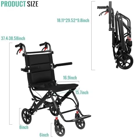 Lightweight Wheelchair for Adults & Seniors | Ultra Light Only 16lbs| Compact Foldable Travel Wheel Chair with Extendable Footrest & Handle | Premium Aluminum Alloy | Portable Transport Wheelchair